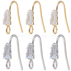 Beebeecraft 40Pcs 2 Colors Brass Earring Hooks, Ear Wire, with Clear Cubic Zirconia and Horizontal Loop, Long-Lasting Plated, Real Gold Plated & Real Platinum Plated, 16x13x3.5mm, Hole: 2mm, Pin: 0.8mm, 20pcs/color(KK-BBC0010-84)