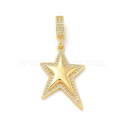 Brass Micro Pave Clear Cubic Zirconia Star European Dangle Charms, Large Hole Pendants, Real 18K Gold Plated, 44.5mm, Hole: 7.5x4.5mm(KK-U044-09G)