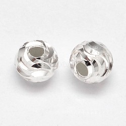 Fancy Cut 925 Sterling Silver Round Beads, Silver, 5mm, Hole: 1.5mm, about 116pcs/20g(STER-F012-08B)