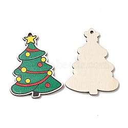 Single Face Christmas Printed Wood Big Pendants, Christmas Tree Charms, Green, 55x42x2.5mm, Hole: 2.5mm(WOOD-D025-28)