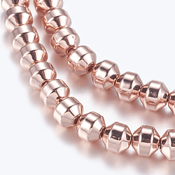 Non-magnetic Synthetic Hematite Beads Strands, Faceted Bicone Barrel Drum Beads, Rose Gold Plated, 4.5x4mm, Hole: 1mm, about 99pcs/strand, 15.9 inch(40.5cm)(G-P338-20A-4mm-RG)