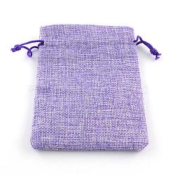 Burlap Packing Pouches Drawstring Bags, Medium Purple, 18x13cm(ABAG-Q050-13x18-03)
