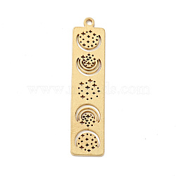 Brass Pendants, Rectangle with Moon & Star, Golden, 38x8.5x0.5mm, Hole: 1.4mm(KK-G423-21G)