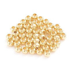 304 bolas de acero inoxidable, hueco redondo, real 18 ​​k chapado en oro, 4x3.5 mm, agujero: 1.6 mm, abaloríos 500pcs/bag(STAS-G230-G01)