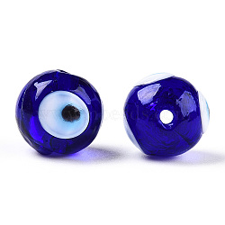 Handmade Lampwork Beads, Evil Eye, Round, Dark Blue, 14x13mm, Hole: 2mm(LAMP-T021-06B)