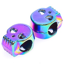 Alloy European Beads, Large Hole Beads, Skull, Rainbow Color, 11x9mm, Hole: 4.8mm(SKUL-PW0003-15)