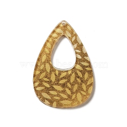 Printed Acrylic Pendants, Teardrop with Flower, Gold, 43x27x2mm, Hole: 1.6mm(TACR-F007-04A)