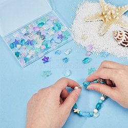 150Pcs 15 Style Transparent Spray Painted Glass Beads, Starfish & Fish & Scallop Shape, Mixed Color, 10~14x10~15x5.5~6.5mm, Hole: 1mm, 10Pcs/style(GLAA-SC0001-92)