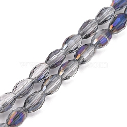 Electroplate Glass Beads Strands, Half Plated, Faceted, Oval, Mauve, 6x4mm, Hole: 1mm, about 72pcs/strand, 16 inch(EGLA-J013-4x6mm-H04)