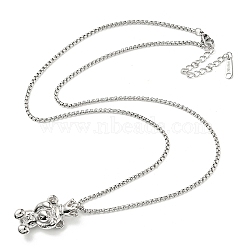 304 Stainless Steel Bear Pendants Necklaces, Box Chain Necklaces for Women, Stainless Steel Color, 20.28 inch(51.5cm)(NJEW-K259-03P)