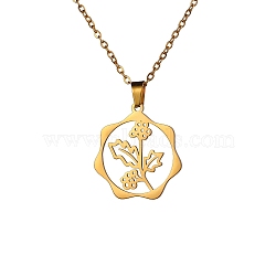 Stainless Steel Pendant Necklace, Golden, December Holly, 16.14~19.69 inch(41~50cm) (PW-WG26640-09)