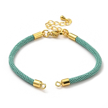 Nylon Cords Bracelet Makings Fit for Connector Charms, with Brass Findings and 304 Stainless Steel Lobster Claw Clasps, Long-Lasting Plated, Medium Aquamarine, 6-1/2~6-3/4 inch(16.5~17cm), Hole: 1.8mm