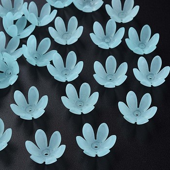 Transparent Acrylic Beads, Frosted, Flower, Cyan, 19x17x10mm, Hole: 3mm, about 764pcs/500g