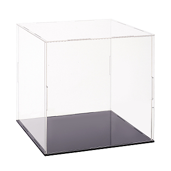 Transparent Plastic Minifigure Display Cases, Dustproof Action Figure Display Box, with Black Base, for Models, Building Blocks, Doll Display Holders, White, 21x21x20.5cm