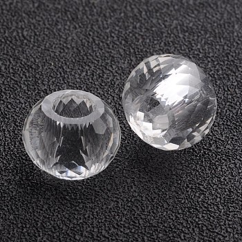 128 Faceted Glass European Rondelle Large Hole Beads, No Metal Core, Clear, 13x8.5mm, Hole: 6mm