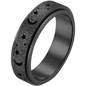 Stainless Steel Moon and Star Rotatable Finger Ring, Spinner Fidget Band Anxiety Stress Relief Ring for Women, Electrophoresis Black, US Size 13(22.2mm)