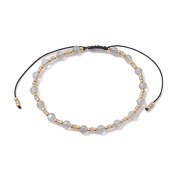 Adjustable Natural Labradorite & Glass Braided Bead Bracelet, Inner Diameter: 1-7/8~3-1/4 inch(4.75~8.2cm)