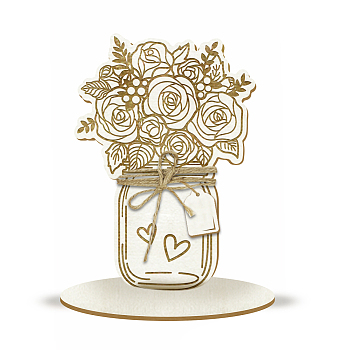 Wood Flower Bouquet Greeting Card, with Stand and Rope, for Mom Birthday Card, Flower, 229x158mm