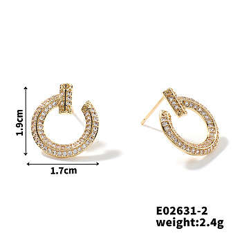 Fashionable Copper & Zircon Stud Earrings for Women, Elegant and Versatile Jewelry, Golden, 19x17mm