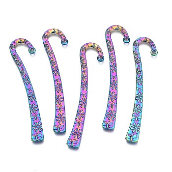 Rainbow Color Alloy Bookmark Findings, Hook Bookmark Findings with Hole, Cadmium Free & Nickel Free & Lead Free, 63x14x2mm, Hole: 1.6mm
