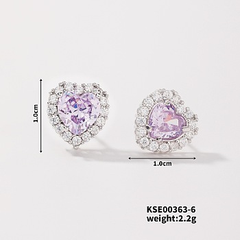 Chic Heart-shaped Stud Earrings with Delicate Diamonds, Platinum, Lt.Tanzanite, 10x10mm