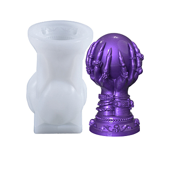 DIY Silicone Candle Holder Molds, Resin Casting Molds, For UV Resin, Ghost Hand with Ball, Round, 8.8x14.5cm