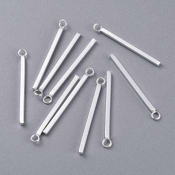 304 Stainless Steel Pendants, Rectangle/Bar, Silver, 28x3x1.5mm, Hole: 1.6mm