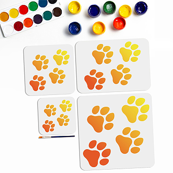 US 1 Set PET Hollow Out Drawing Painting Stencils, with 1Pc Art Paint Brushes, for DIY Scrapbook, Photo Album, Paw Print, 150~300x150~300mm, 4pcs/set