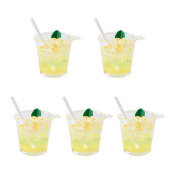 Transparent Resin Big Pendants, Imitation Drink, Ice Drink Charm with Lemon, Yellow, 46x35x51mm, Hole: 2mm