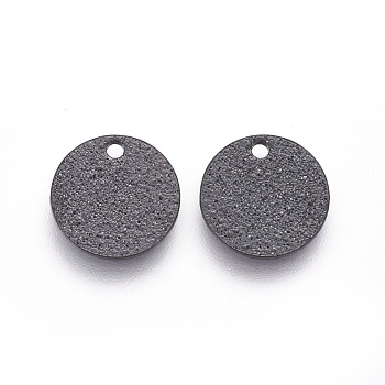 304 Stainless Steel Charms, Textured, Flat Round with Bumpy, Electrophoresis Black, 10x1mm, Hole: 1.2mm