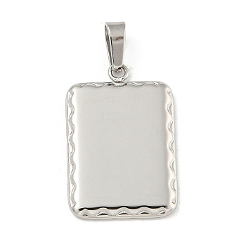 Non-Tarnish 304 Stainless Steel Pendants, Rectangle Charm, Stainless Steel Color, 23x15x2mm, Hole: 5x3mm