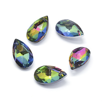 Faceted Glass Pendants, teardrop, Colorful, 15x9.5x5.5mm, Hole: 1mm