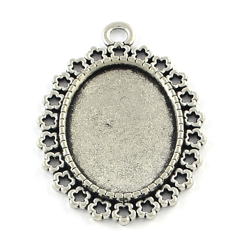 Tibetan Style Oval Alloy Pendant Cabochon Settings, Cadmium Free & Lead Free, Antique Silver, Tray: 25x18mm, 39x27.5x2.5mm, Hole: 3mm, about 220pcs/1000g