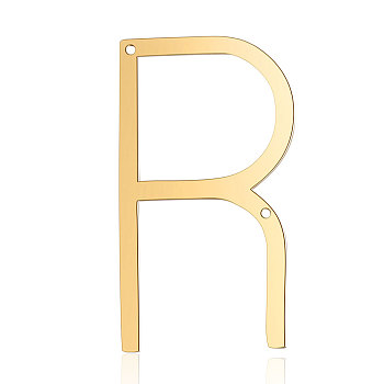 201 Stainless Steel Links connectors, Letter, Golden, Letter.R, 37x21x1mm, Hole: 1mm