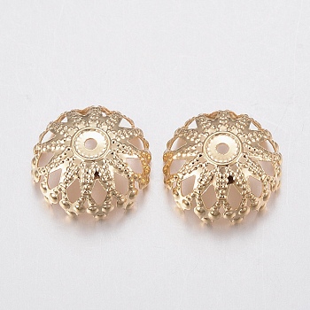 201 Stainless Steel Fancy Bead Caps, Flower, Multi-Petal, Golden, 12x5mm, Hole: 1mm