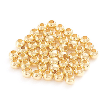 304 Stainless Steel Beads, Hollow Round, Real 18K Gold Plated, 4x3.5mm, Hole: 1.6mm, about 500pcs/bag