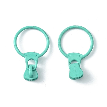 Alloy Zipper, with Resin Puller, Round, Cadmium Free & Lead Free, Turquoise, 37mm, ring: 31.5x23.5x1.5mm, zipper puller: 10.5x9x7.5mm