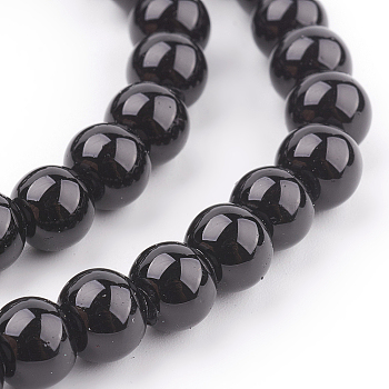 Glass Pearl Beads Strands, Pearlized, Round, Black, 8mm, Hole: 1mm, about 100pcs/strand, 30.71 inch(78cm).