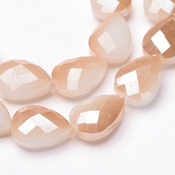 Half Rainbow Plated Glass Bead Strands, Faceted Teardrop, PeachPuff, 18x13x9mm, Hole: 1mm, about 20pcs/strand, 13.7 inch