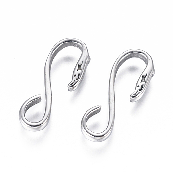 304 Stainless Steel S Hook Clasps, Stainless Steel Color, 25x9.5x2.5mm, Hole: 4x6mm
