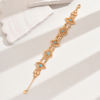 Vintage Brass Glass Hollow Link Bracelets for Women, Real 18K Gold Plated, Fan, 7-1/8 inch(18cm)