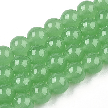 Imitation Jade Glass Beads Strands, Round, Lime Green, 8~8.5mm, Hole: 1.5mm, about 51~53pcs/strand, 14.96 inch~15.55 inch(38~39.7cm)