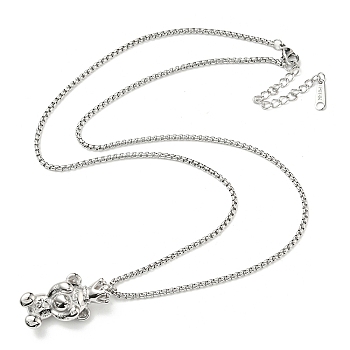 304 Stainless Steel Bear Pendants Necklaces, Box Chain Necklaces for Women, Stainless Steel Color, 20.28 inch(51.5cm)