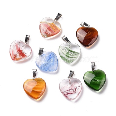 Mixed Color Heart Alloy+Lampwork Pendants