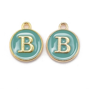 Golden Turquoise Flat Round Alloy+Enamel Charms