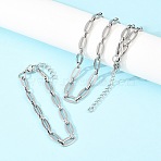 304 Stainless Steel Oval Link Chain Bracelet & Necklace Jewelry Sets, with Lobster Claw Clasps, Stainless Steel Color, 560mm(SJEW-L199-06P)