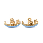 304 Stainless Steel Pendants, with Enamel, Ion Plating(IP), Ship Charms, Real 18K Gold Plated, 10x16x3.5mm, Hole: 2mm(STAS-D263-05G)