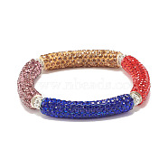 Bling Polymer Clay Rhinestone Curved Tube Beads Stretch Bracelet for Women, Colorful, Inner Diameter: 2-3/8 inch(5.9cm)(BJEW-JB07490-05)
