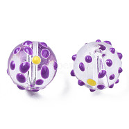 Transparent Glass Enamel Beads, Round with Dot, Dark Orchid, 12~13x12~13x11mm, Hole: 1.6mm(GLAA-N049-025)