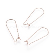 304 Stainless Steel Hoop Earring Findings, Kidney Ear Wire, Rose Gold, 33x12x0.7mm, 21 Gauge(STAS-P223-01RG-04)